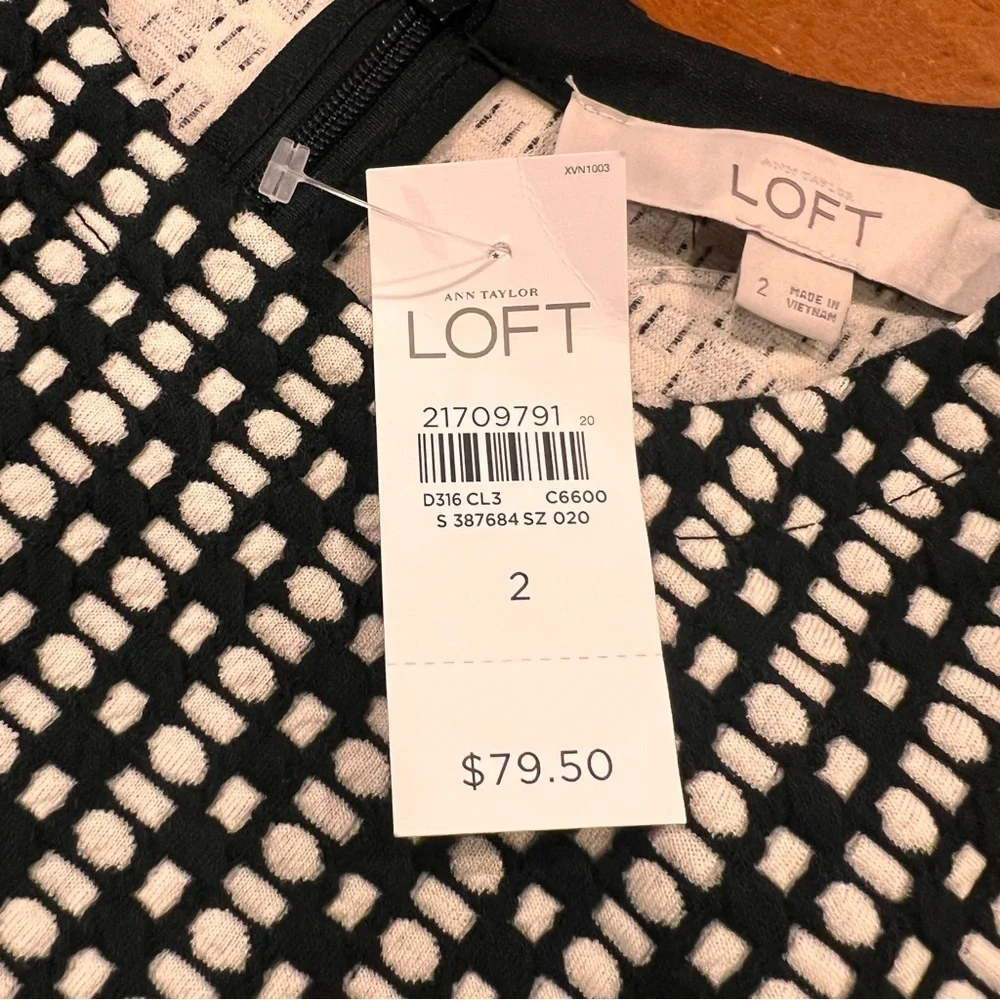 NEW $80 Ann Taylor LOFT Sleeveless Knee-Length Fit & Flare Dress Black Geo Print - Picture 10 of 16
